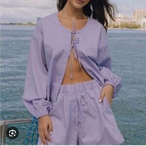 Daily Drills Women's Light Purple Poplin Tie Blouse